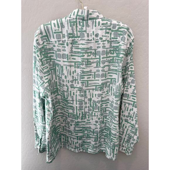 TED BAKER Men’s Linen Shirt Abstract Green Gray Print Button Down | Size 4 Large - Picture 4 of 6